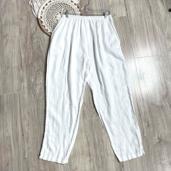 PLANET by Lauren G 100% linen pull on pants Size 3 US‎ 14 white lagenlook boho - Picture 7 of 11